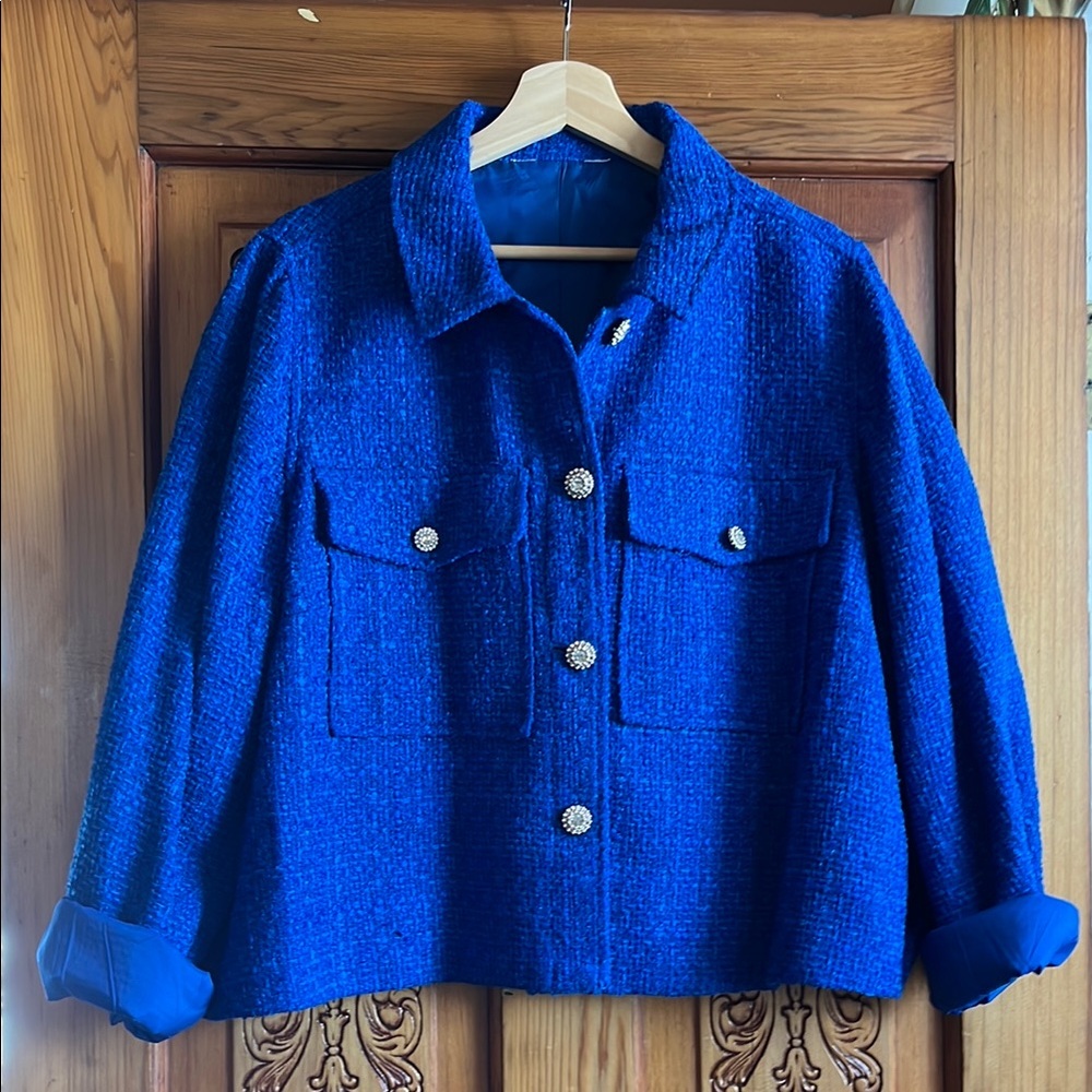 Tweed Boxy Cropped Blazer with Matching Skirt Set.